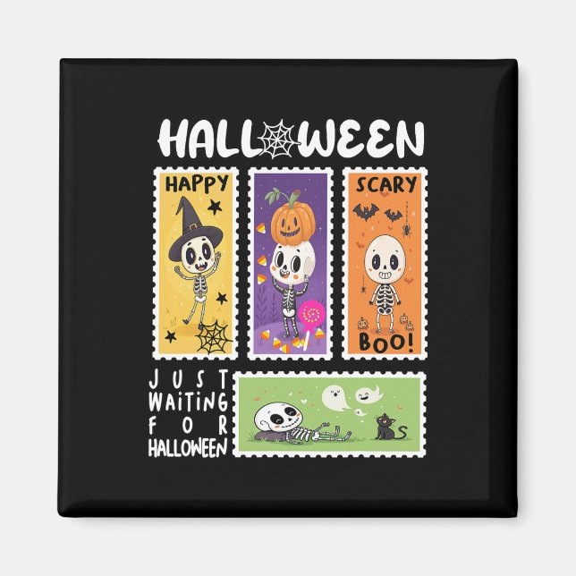 Aimant Halloween Poster Timbre Rétro Skeleton Halloween K (Devant)