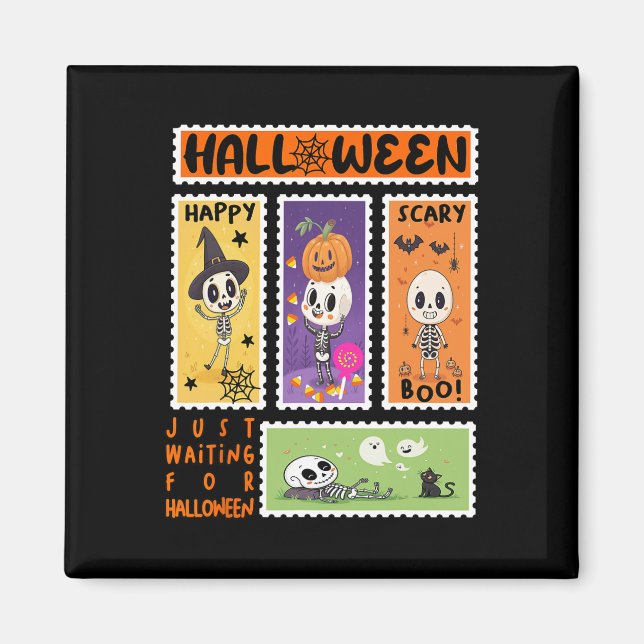 Aimant Halloween Poster Timbre Rétro Skeleton Halloween K (Devant)