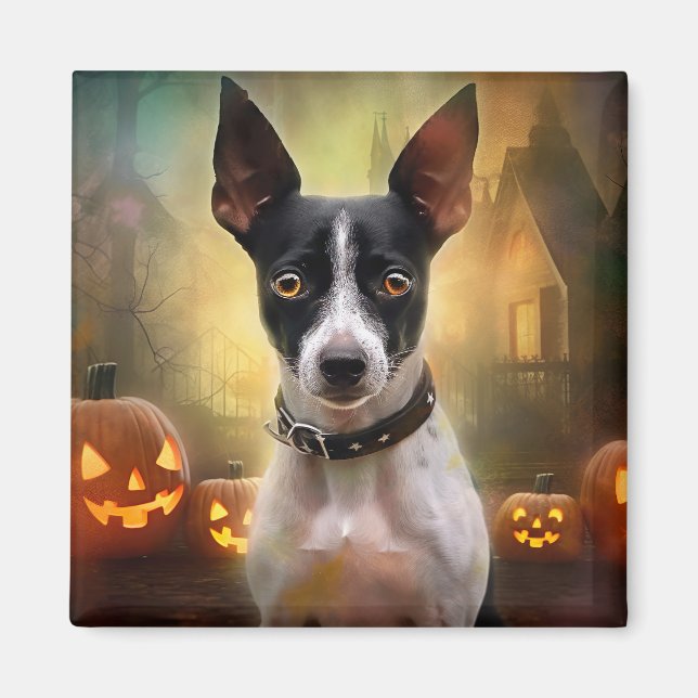 Aimant Halloween Rat Terrier Avec La Peur Citrouille (Devant)