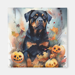 Aimant Halloween Rottweiler avec la peur Citrouille