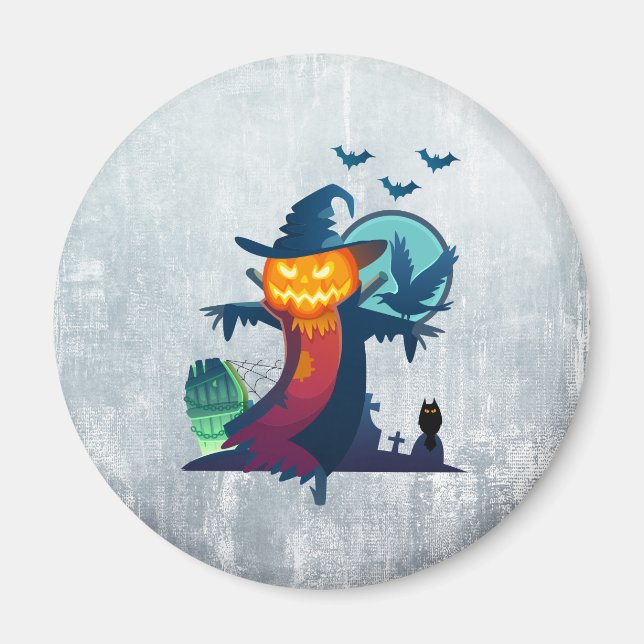 Aimant Halloween Scarecrow With Bats Crow and Owl (Devant)