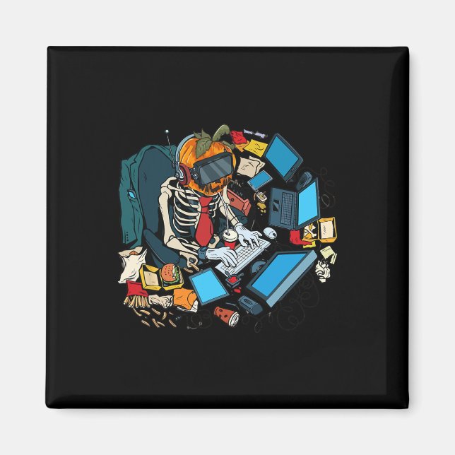 Aimant Halloween Skeleton Jack-o'-lantern Gamer Boys (Devant)