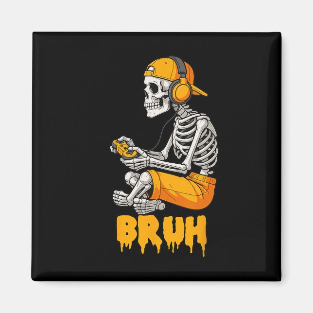 Aimant Halloween Squelette Gamer Vidéo Jeu Drôle Skelet (Devant)