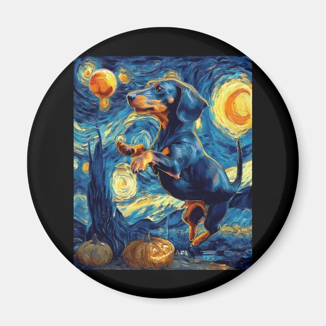 Aimant Halloween Starry Night Puppy Dachshund (Devant)