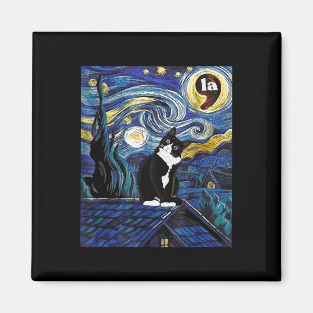 Aimant Halloween Starry Nuit Tuxedo Cat Comma La Kamala (Devant)