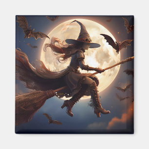 Aimant Halloween Steampunk Witch Vol au clair de lune