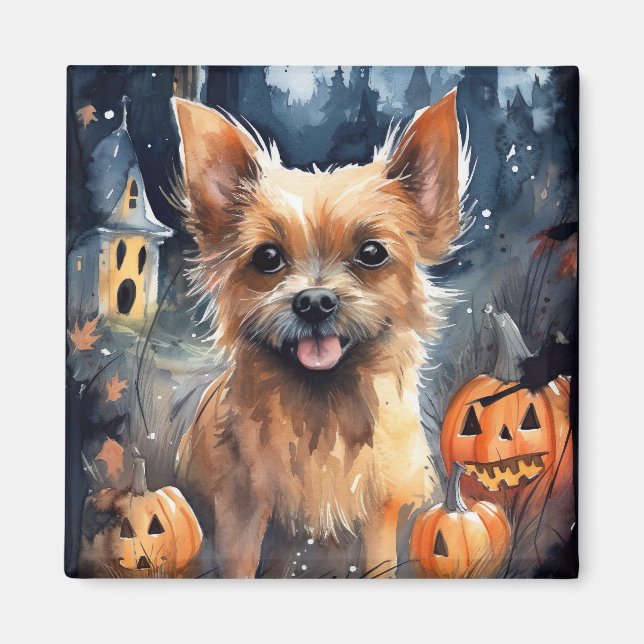 Aimant Halloween Terrier Australien Avec Peur Citrouille (Devant)