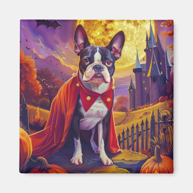 Aimant Halloween Terrier de Boston Chiens Citrouilles Épo (Devant)