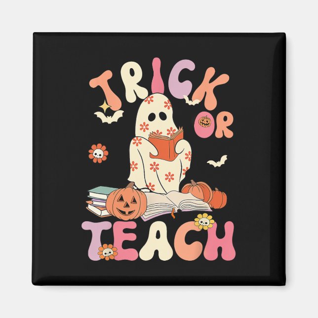 Aimant Halloween Trick ou Enseigner Retro Floral Ghost Te (Devant)