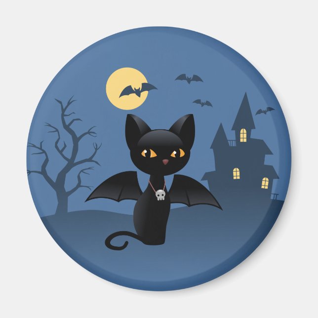Aimant Halloween Vampire Chat noir avec ailes (Devant)