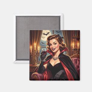 Aimant Halloween Vintage Belle Pin-up de Vampire