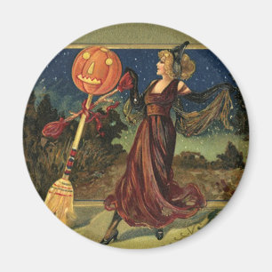 Aimant Halloween vintage, belle sorcière de danse