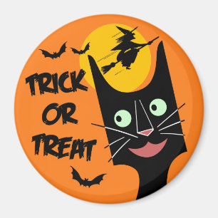 Aimant Halloween vintage - chat noir de des bonbons ou un