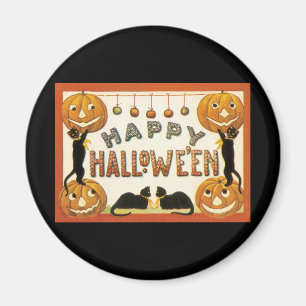 Aimant Halloween vintage, Chats noirs avec Jackolanterns