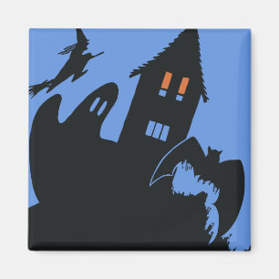 Aimant Halloween vintage, effrayante Maison hantée et sor