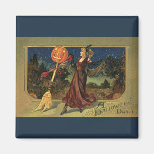 Aimant Halloween vintage, jolie sorcière dansante