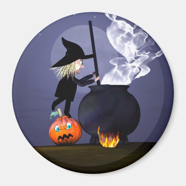 Aimant Halloween Witch and Cauldron (Devant)