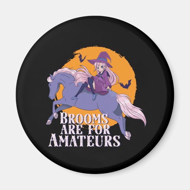 Aimant Halloween Witch Horse Lover Cute Anime Girl (Devant)