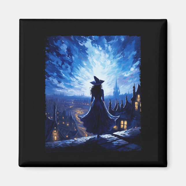 Aimant Halloween Witch Starry Night Van Gogh Aesthétique  (Devant)