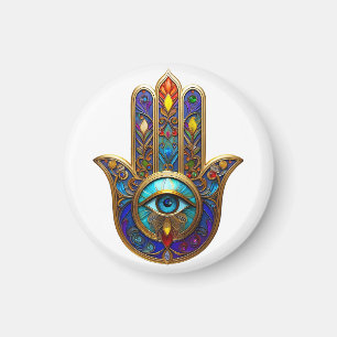Aimant Hamsa Coloré Turquoise Saphir Troisième Œil Or