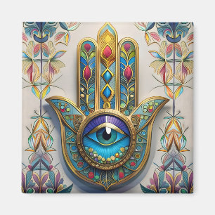 Aimant Hamsa du Troisième Œil en Filigrane Coloré Or Bleu