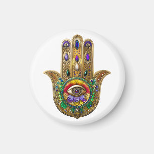 Aimant Hamsa en or peint Améthyste Rubis Troisième Œil