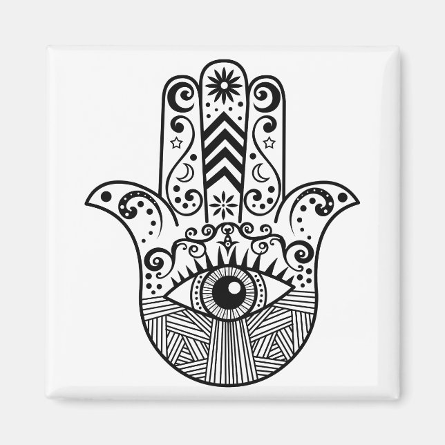 Aimant Hamsa main noir et blanc (Devant)