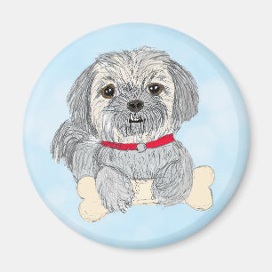 Aimant Hand drawn cute little Shiatsu or Llaso Apso Dog