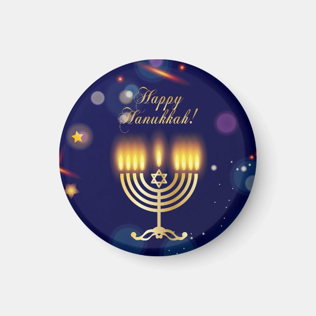 Aimant Hanukkiah Joyeux Hanukka Ménorah dorée juive (Devant)
