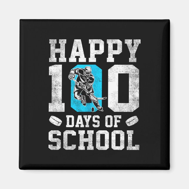 Aimant Happy 100 Days Of School Hockey Lovers Boys Girls  (Devant)