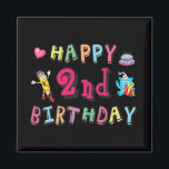 Aimant Happy 2nd Birthday. 2 year b-day.<br><div class="desc">Happy 2nd Birthday. Funny and cute Birthday design with lovely teddy bear holding a gift and a funny pencil writing the birthday wishes. A perfect match for clothing,  shirts and accessories.</div>