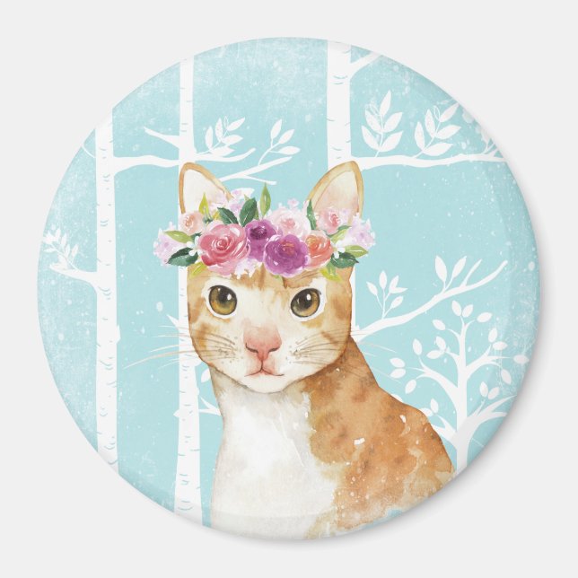 Aimant Happy Animal avec Fleurs en Blue Forest-Cat Kitty (Devant)