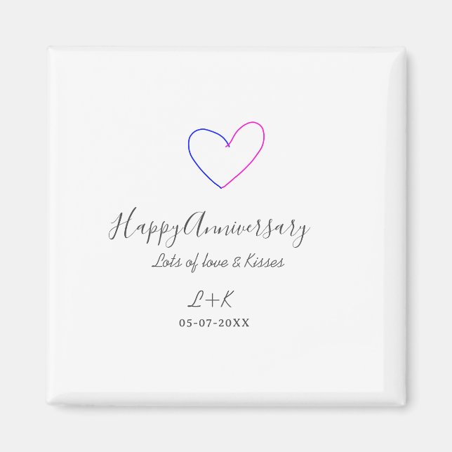 Aimant Happy anniversary pink blue heart name date simple (Devant)