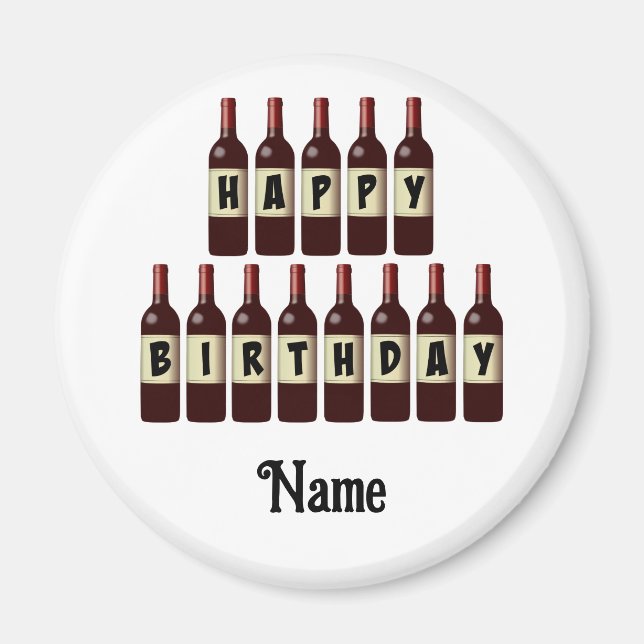 Aimant Happy Birthday Red Wine Bottles Customized (Devant)