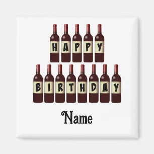 Aimant Happy Birthday Red Wine Bottles Customized