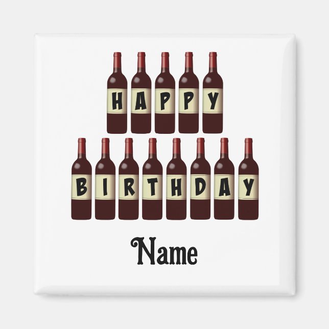 Aimant Happy Birthday Red Wine Bottles Customized (Devant)