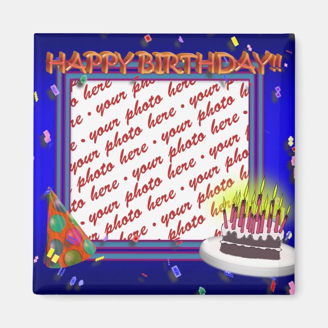 Aimant Happy Birthday With Confetti  Photo Frame (Devant)