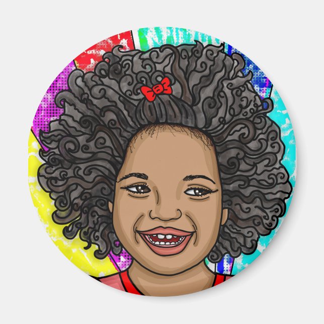 Aimant Happy Curls Pop Art Laughl Girl (Devant)