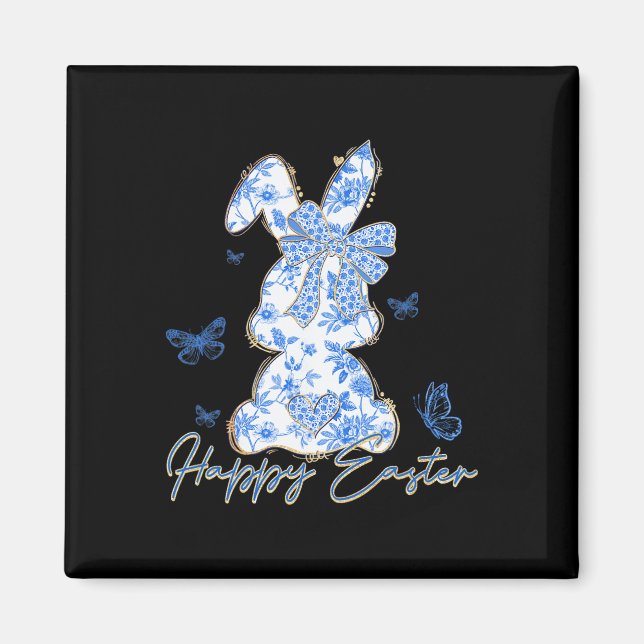 Aimant Happy Easter Bunny Blue Chinoiserie Easter Day  (Devant)