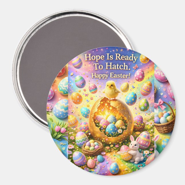 Aimant Happy Easter, magical chick and bunny decorative f (Recto/Verso)