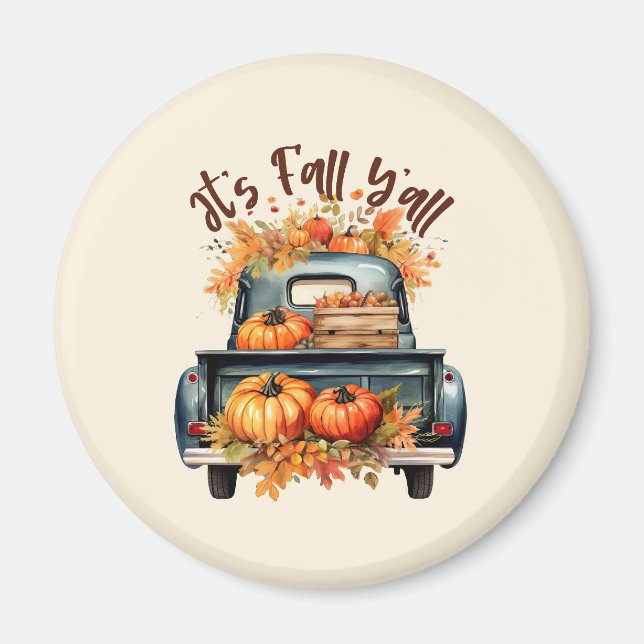 Aimant Happy Fall Y'all - Camion rustique avec Citrouille (Devant)