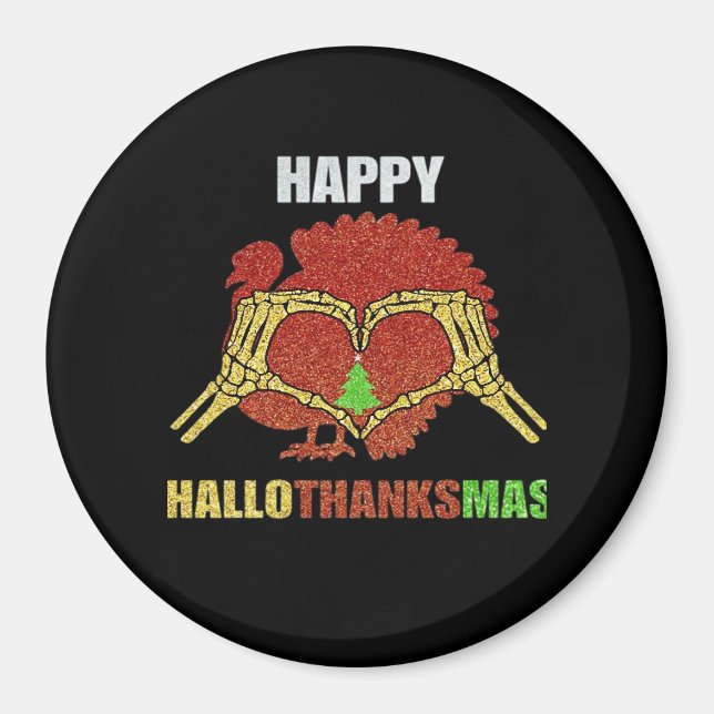 Aimant Happy Hallothanksmas Fun Holiday Season Mashup (Devant)