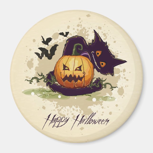 Aimant Happy Halloween Chat noir et Jack (Devant)
