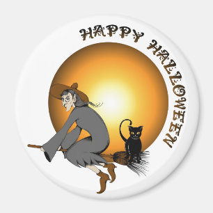 Aimant Happy Halloween Chat noir et sorcière