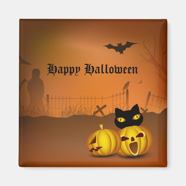 Aimant Happy Halloween Citrouille noir Patch Chat (Devant)