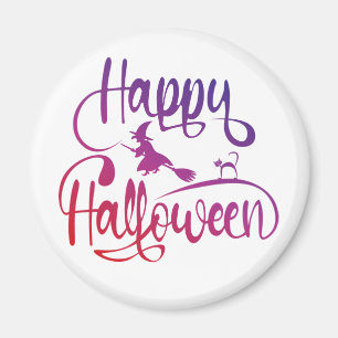 Aimant Happy Halloween dégradé volant sorcière chat