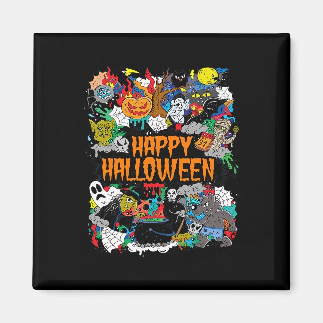 Aimant Happy Halloween Éffrayant Retro (Devant)