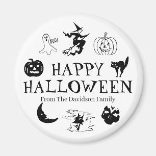 Aimant Happy Halloween nom personnalisé noir blanc éffr
