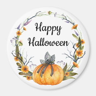 Aimant Happy Halloween Watercolor Citrouille Wreath