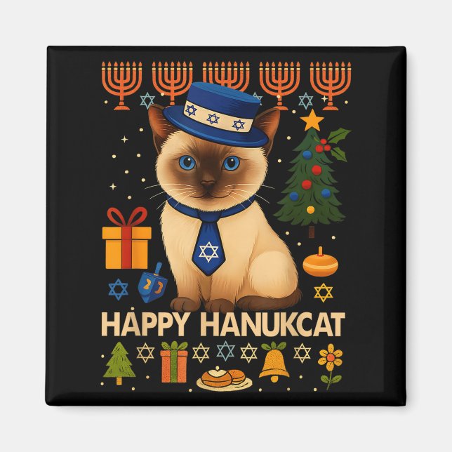 Aimant Happy Hanukcat Pull Ugly Sweater Chat Chanukah Jui (Devant)